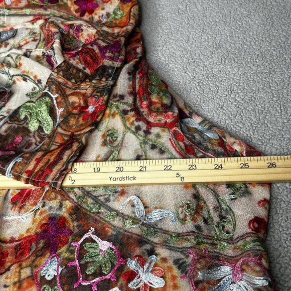 ANU Vest Womens Large Multicolor Sheer Wool Embroidered Paisley Boho Open Front - Picture 7 of 9